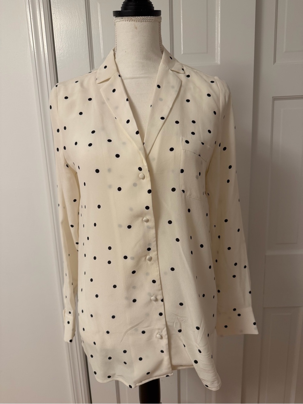 Sezane Cream Polka Dot Button-Down Silk blouse sz 36